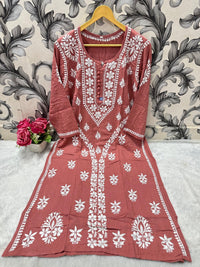 Designer Lanel with flower rayon Kurta - Chikankari official