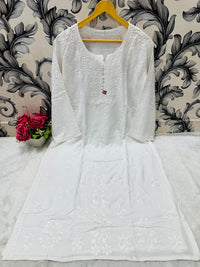 Designer Lanel with flower rayon Kurta - Chikankari official
