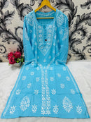 Designer Lanel with flower rayon Kurta - Chikankari official