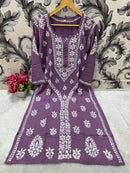Designer Lanel with flower rayon Kurta - Chikankari official