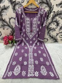 Designer Lanel with flower rayon Kurta - Chikankari official