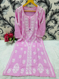 Designer Lanel with flower rayon Kurta - Chikankari official