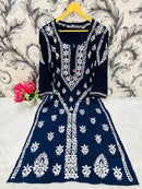 Designer Lanel with flower rayon Kurta - Chikankari official