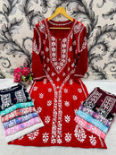 Designer Lanel with flower rayon Kurta - Chikankari official