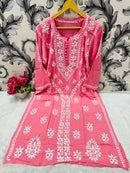 Designer Lanel with flower rayon Kurta - Chikankari official