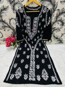 Designer Lanel with flower rayon Kurta - Chikankari official