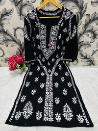 Designer Lanel with flower rayon Kurta - Chikankari official