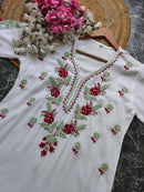 Designer white kurta with dual colour thread fine chikankari work - Chikankari official