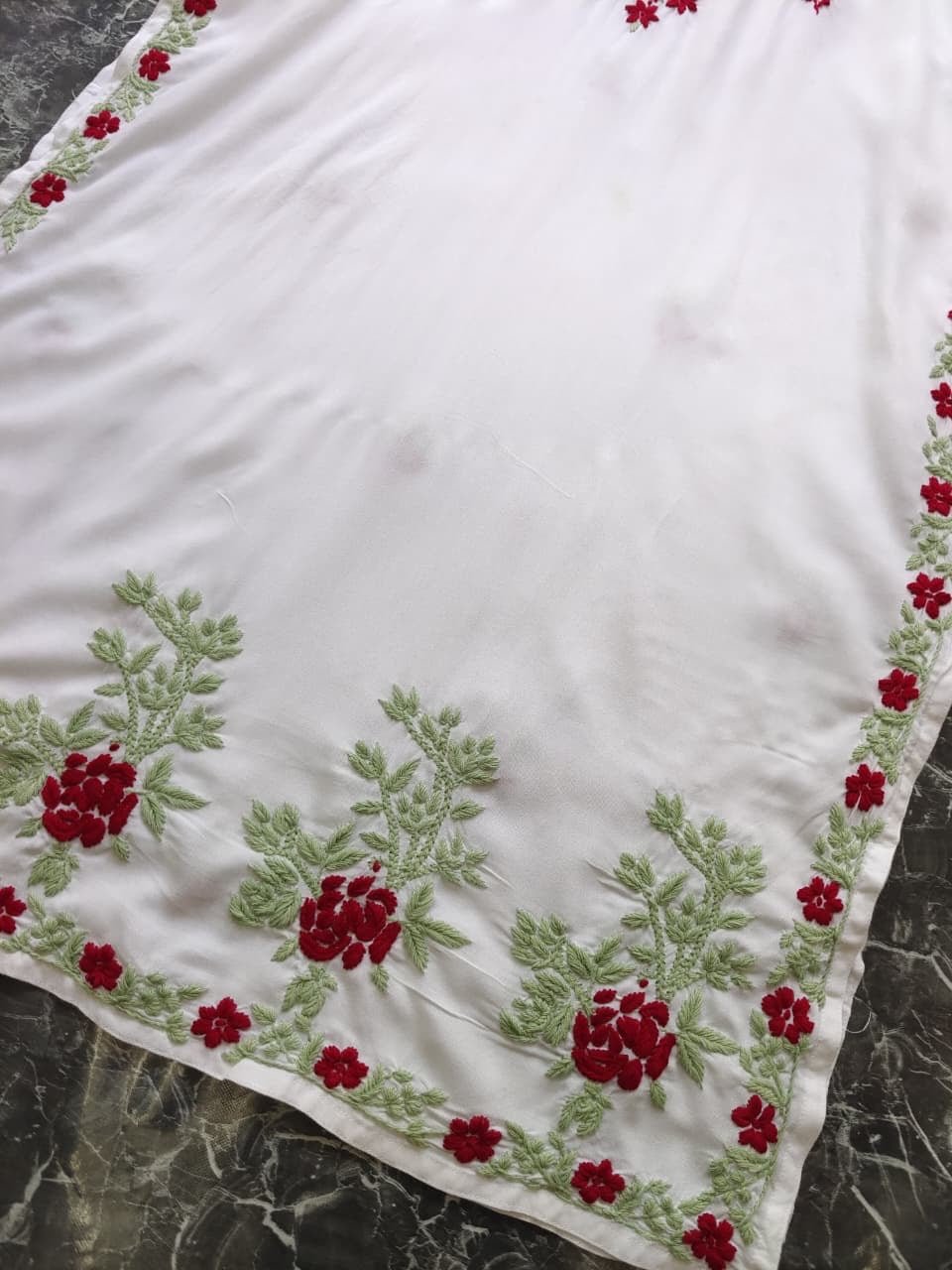 Designer white kurta with dual colour thread fine chikankari work - Chikankari official