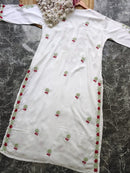 Designer white kurta with dual colour thread fine chikankari work - Chikankari official