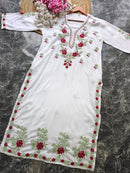 Designer white kurta with dual colour thread fine chikankari work - Chikankari official