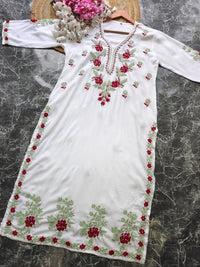 Designer white kurta with dual colour thread fine chikankari work - Chikankari official