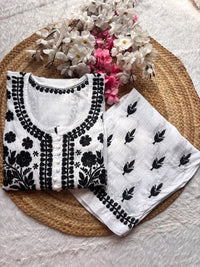 Dobby cotton 2pc black & White chikankari - Chikankari official