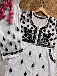 Dobby cotton 2pc black & White chikankari - Chikankari official