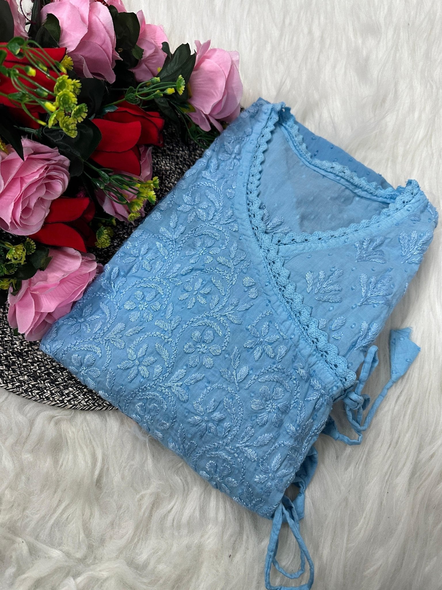 Dobby Cotton Angrakha Handworked Bhawna special - Chikankari official