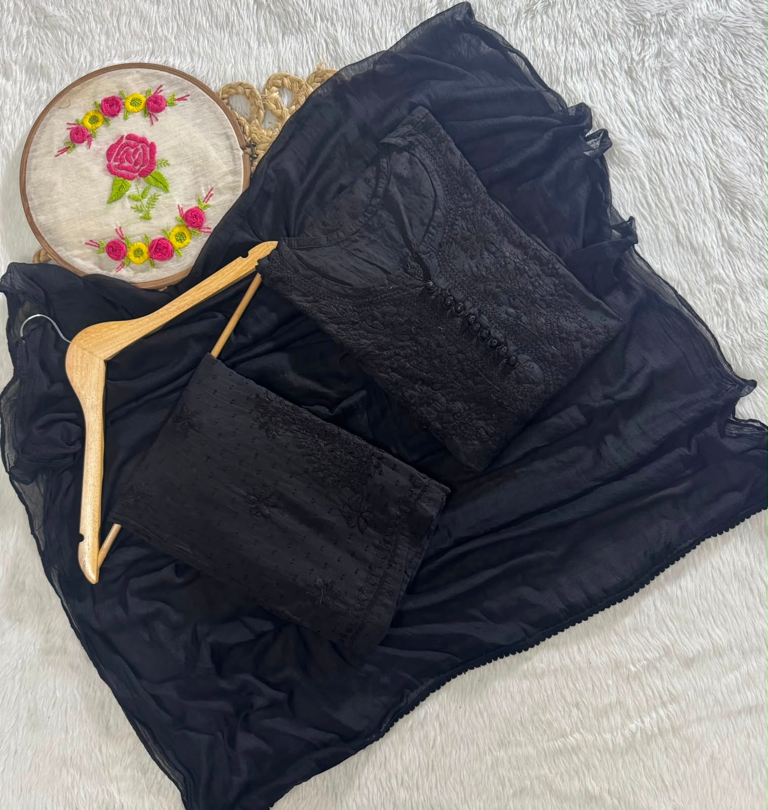 Dobby Cotton Chikankari Co-ord 3pc Set | Chikankari Official - Chikankari official