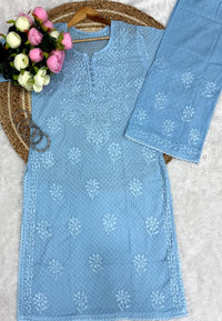 Dobby cotton embroidered tone to tone set - Chikankari official