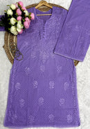 Dobby cotton embroidered tone to tone set - Chikankari official