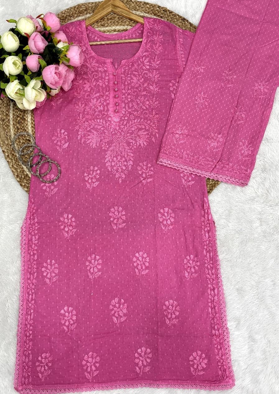 Dobby cotton embroidered tone to tone set