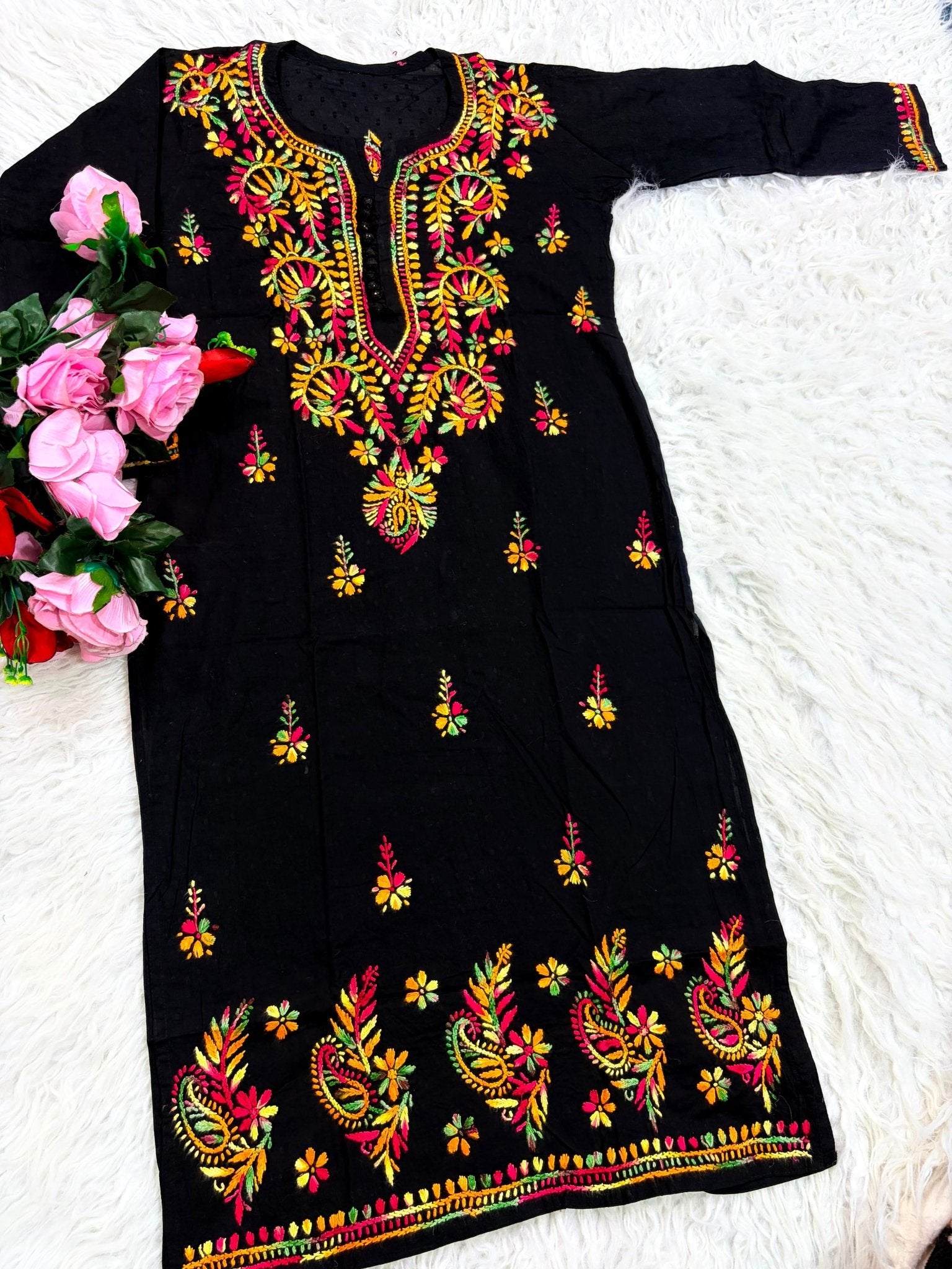 Dobby cotton fine rich multi thread long kurta - Chikankari official