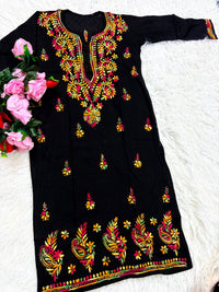 Dobby cotton fine rich multi thread long kurta - Chikankari official