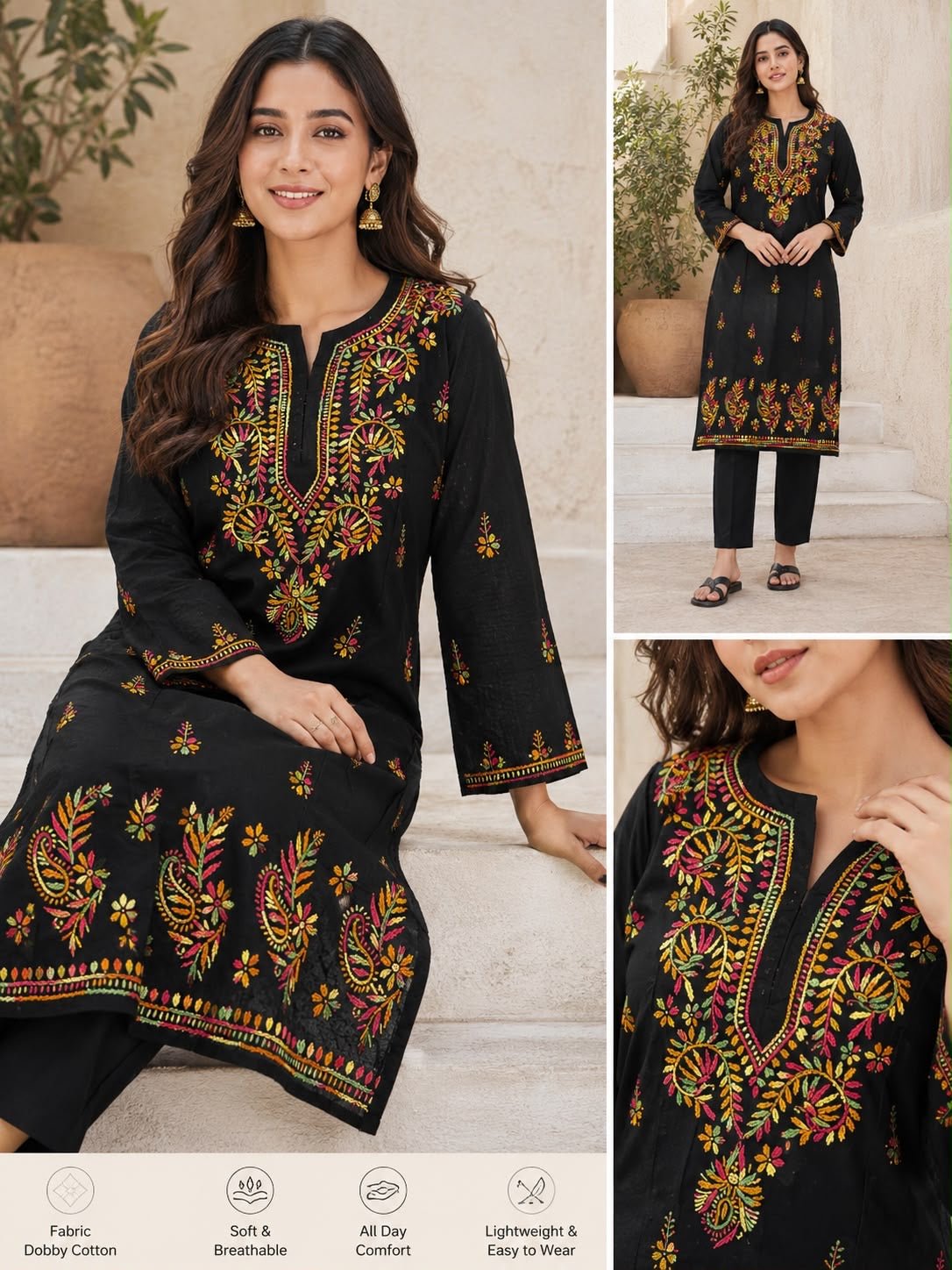 Dobby cotton fine rich multi thread long  kurta