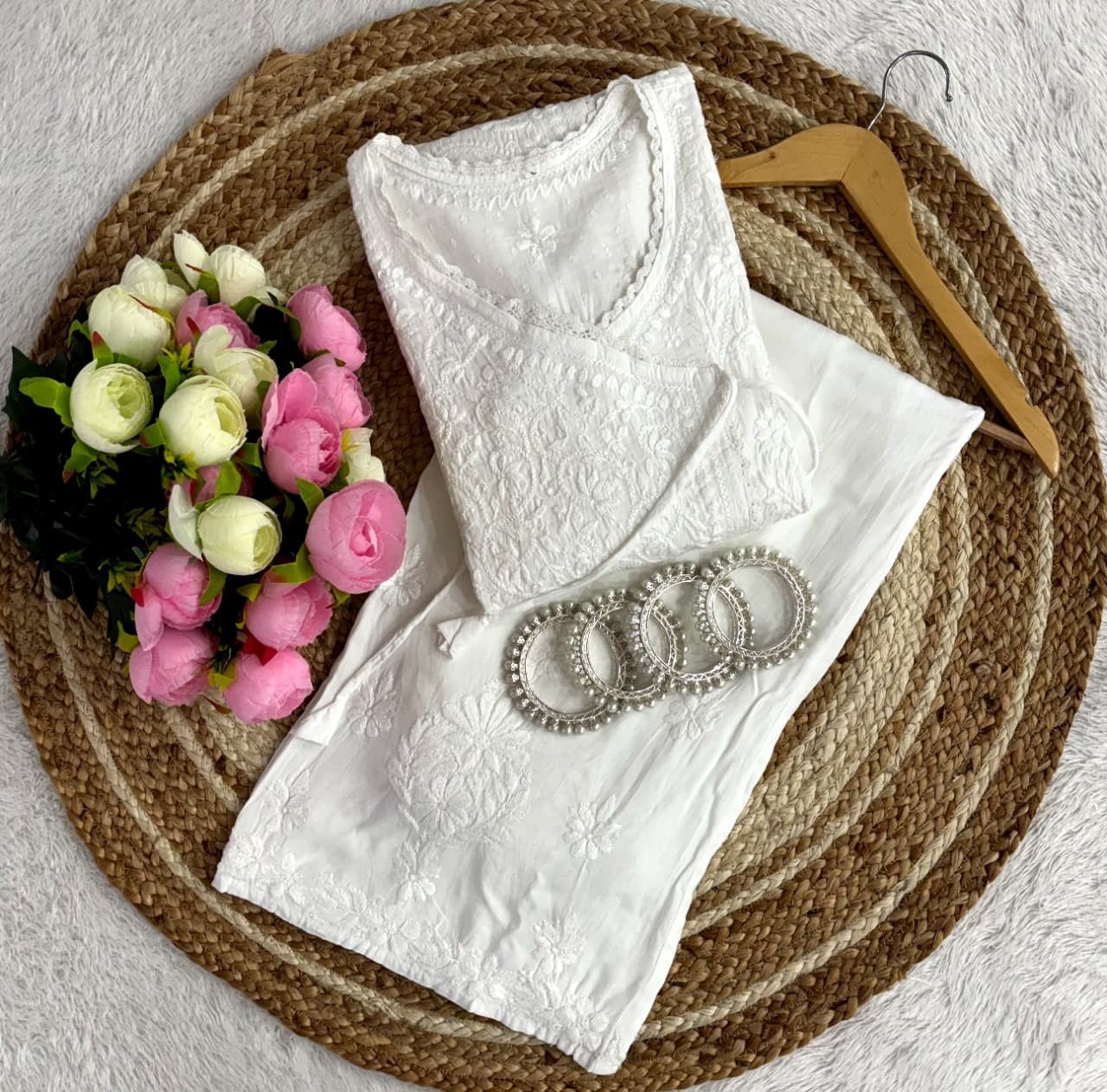 Dobby cotton Ghasspatti Dori Angrakha With Plazzo - Chikankari official