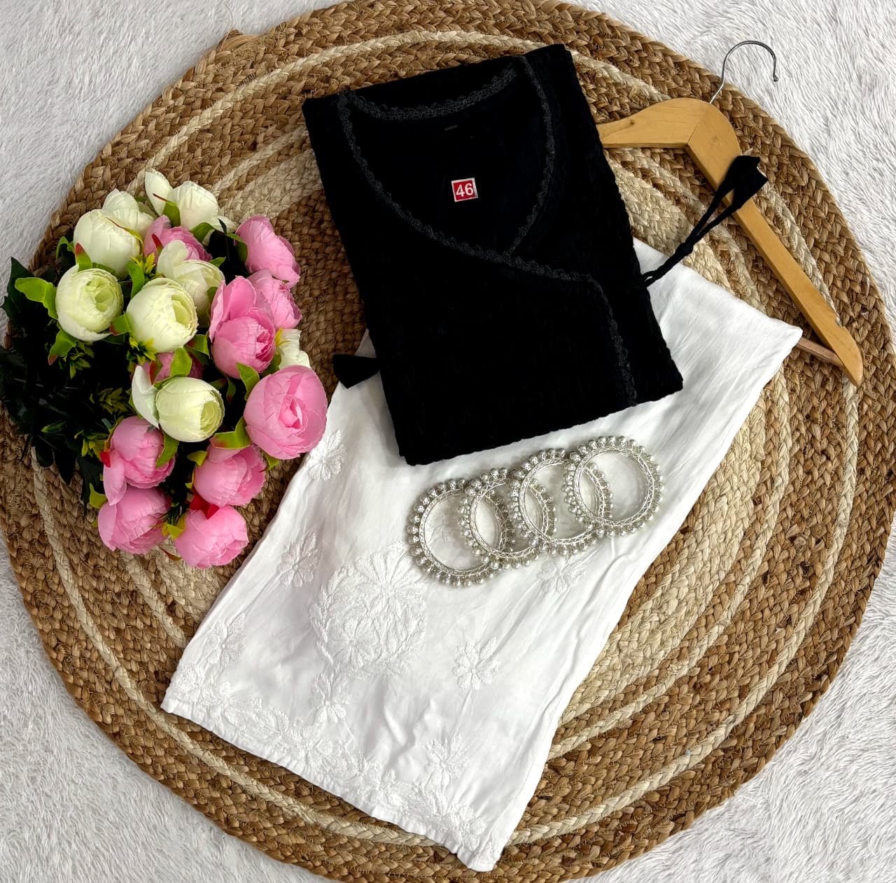 Dobby cotton Ghasspatti Dori Angrakha With Plazzo - Chikankari official
