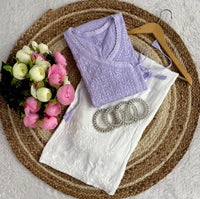 Dobby cotton Ghasspatti Dori Angrakha With Plazzo - Chikankari official