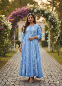 Dobby Cotton Gown - Chikankari official