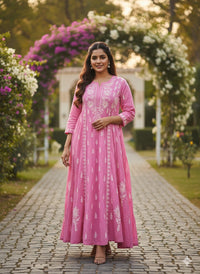 Dobby Cotton Gown - Chikankari official