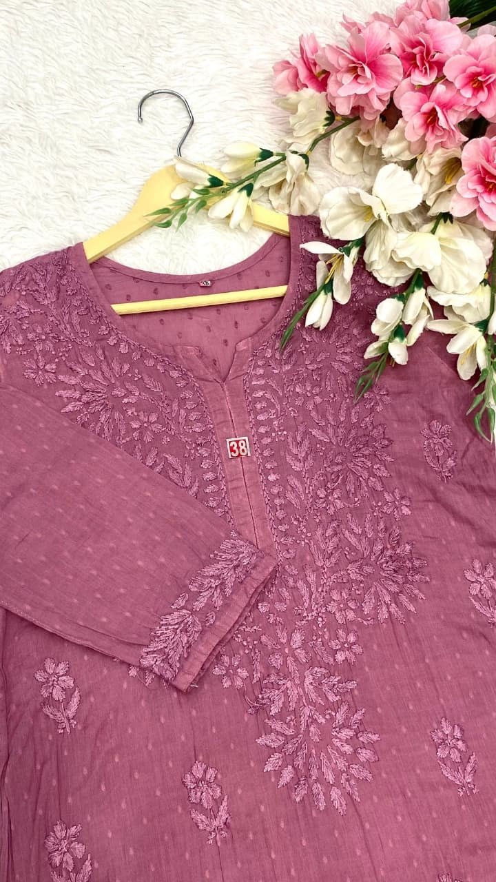 Dobby cotton Hand embroidered 3pc set - Chikankari official