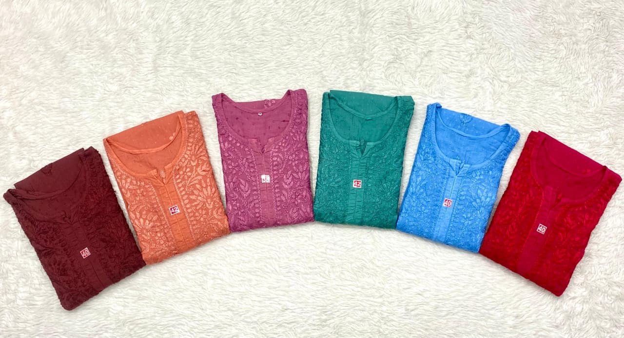 Dobby cotton Hand embroidered 3pc set - Chikankari official