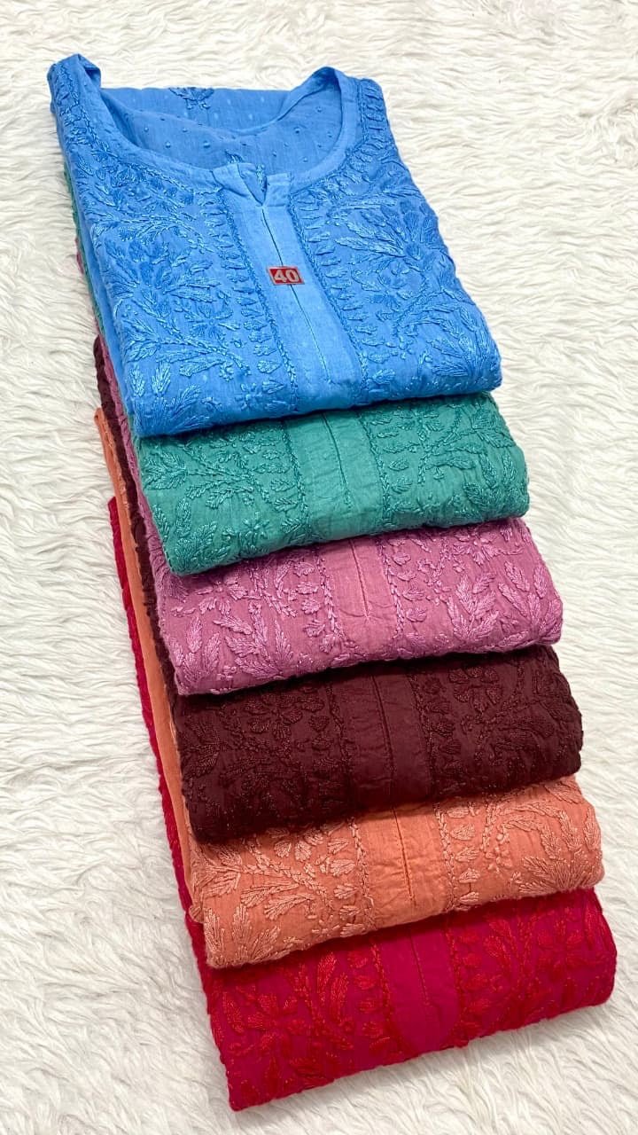Dobby cotton Hand embroidered 3pc set - Chikankari official