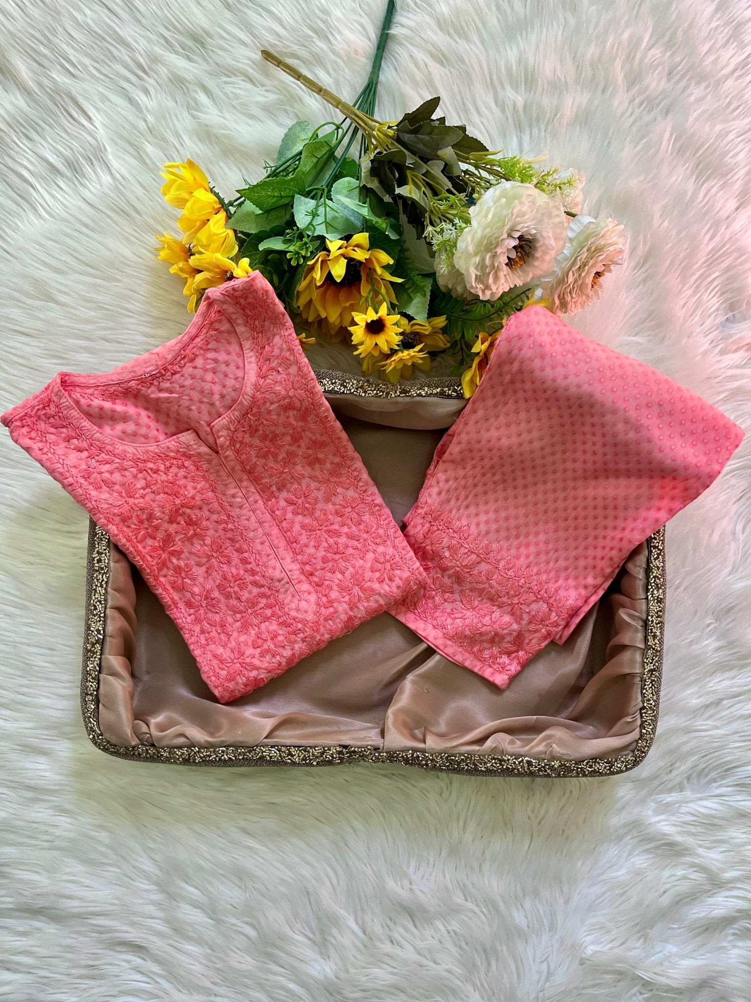 Dobby cotton Rayon lightweight 2pc Set - Chikankari official