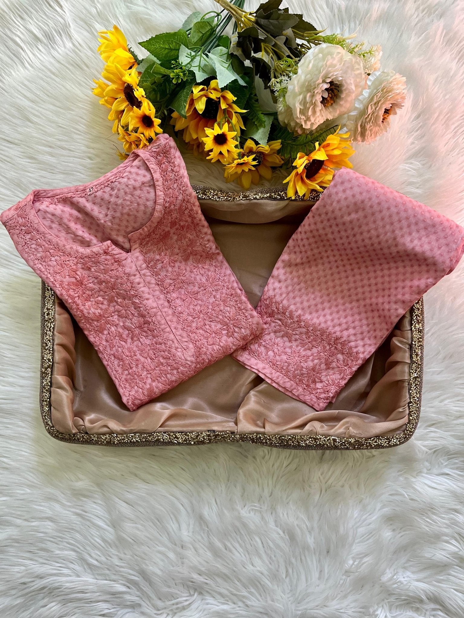 Dobby cotton Rayon lightweight 2pc Set - Chikankari official