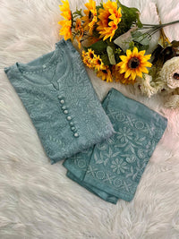 Dobby Cotton White embroidered chikankari Set - Chikankari official