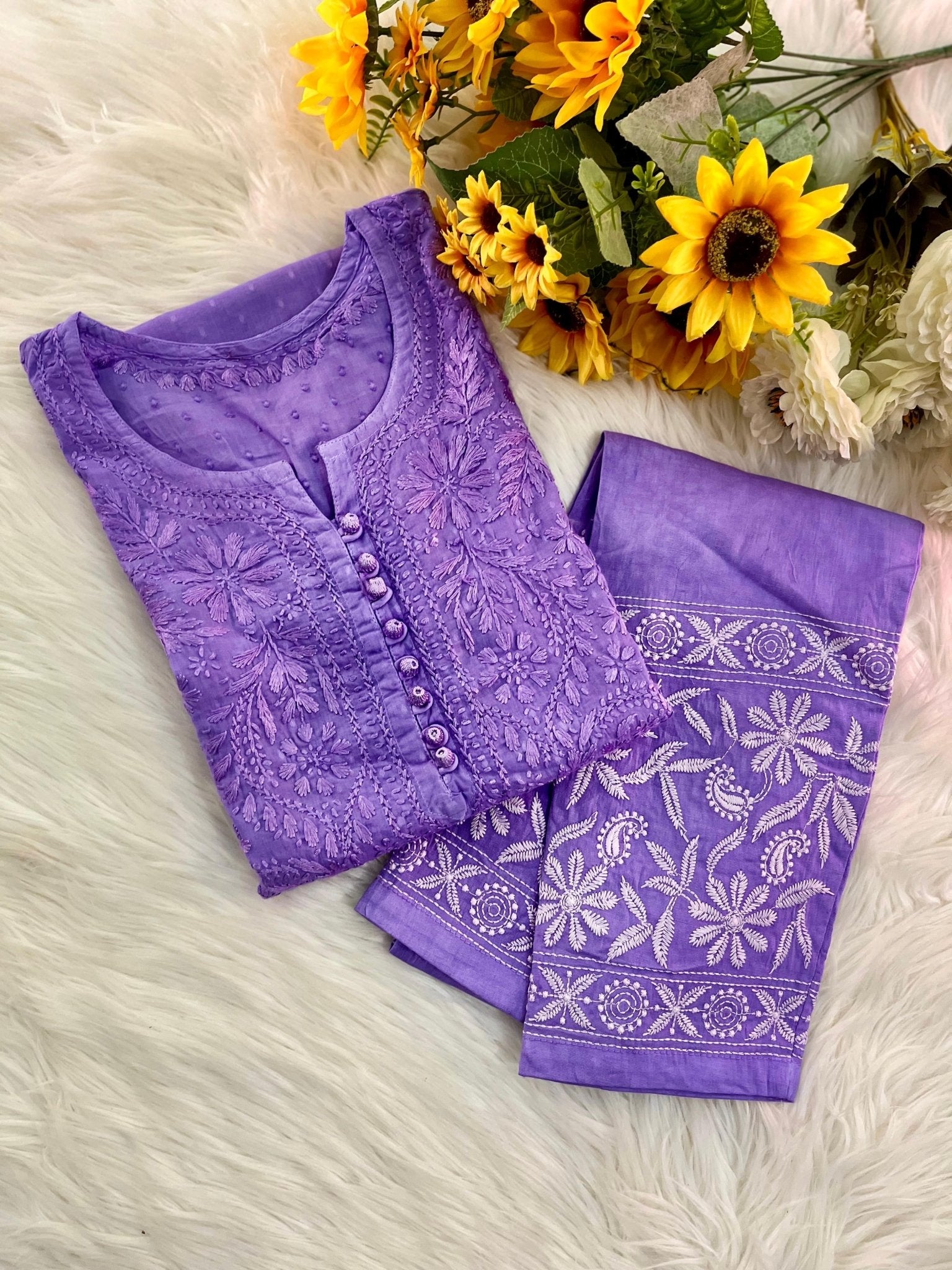 Dobby Cotton White embroidered chikankari Set - Chikankari official