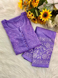Dobby Cotton White embroidered chikankari Set - Chikankari official