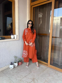 Dreamy Orange Set Comfort Fit edition - Chikankari official