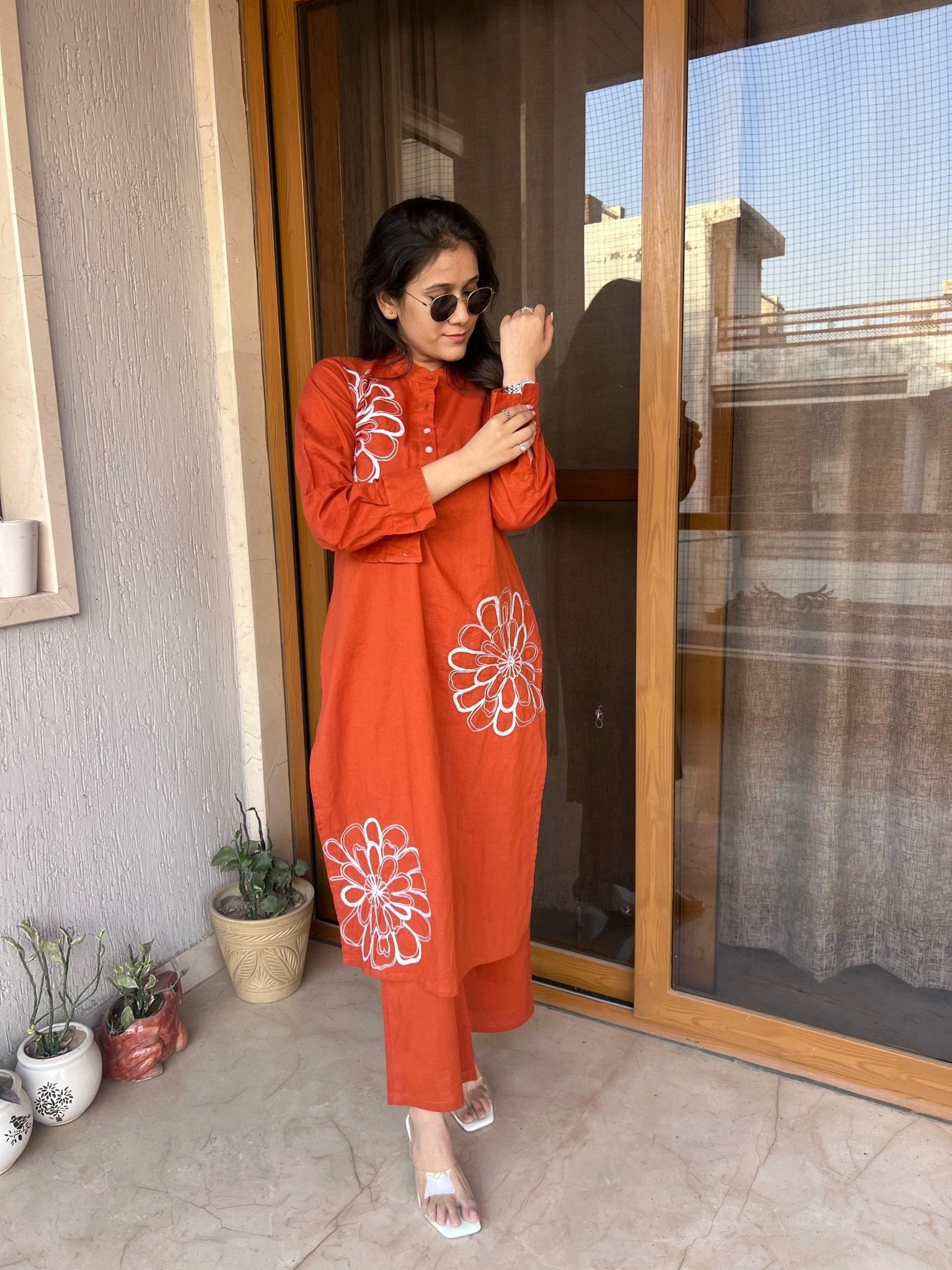 Dreamy Orange Set Comfort Fit edition - Chikankari official