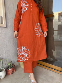 Dreamy Orange Set Comfort Fit edition - Chikankari official