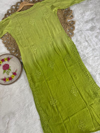 Dual Ombre Viscose Muqaish Handwork Kurta - Chikankari official