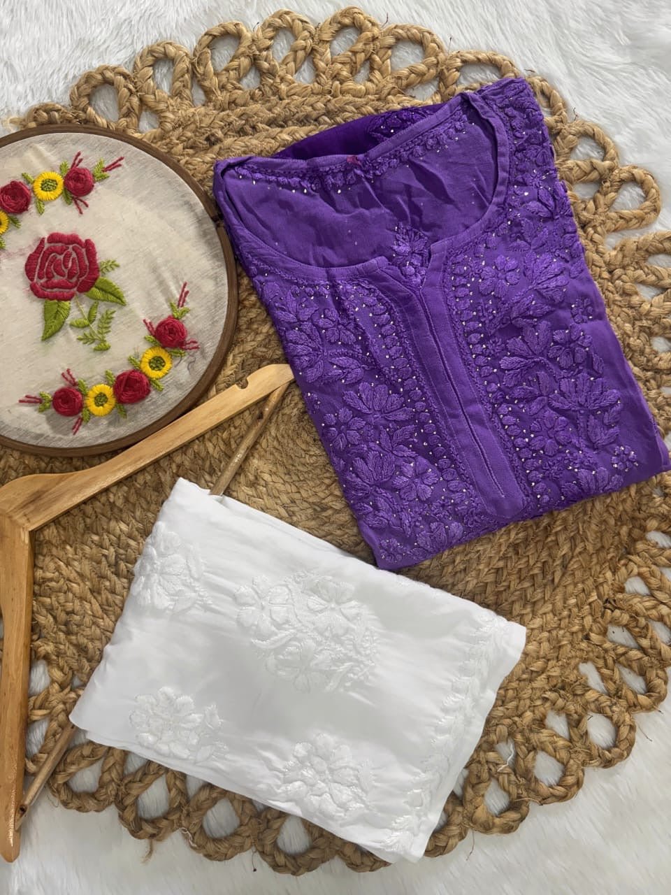 Dual Ombre Viscose Muqaish Handwork Kurta - Chikankari official
