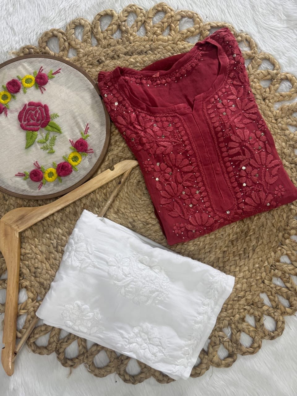 Dual Ombre Viscose Muqaish Handwork Kurta - Chikankari official