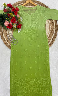 Dual Shades & Single Shades Viscose Kurti & Plazzo 70 Gram Anchor Thread 3D Work - Chikankari official