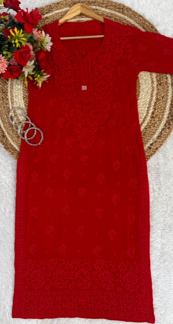 Dual Shades & Single Shades Viscose Kurti & Plazzo 70 Gram Anchor Thread 3D Work - Chikankari official