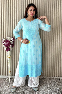 Dual Shades & Single Shades Viscose Kurti & Plazzo 70 Gram Anchor Thread 3D Work - Chikankari official