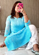 Dual Shades & Single Shades Viscose Kurti & Plazzo 70 Gram Anchor Thread 3D Work - Chikankari official