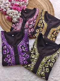 Dual thread black chikankari kurti with front and back work* - Chikankari official